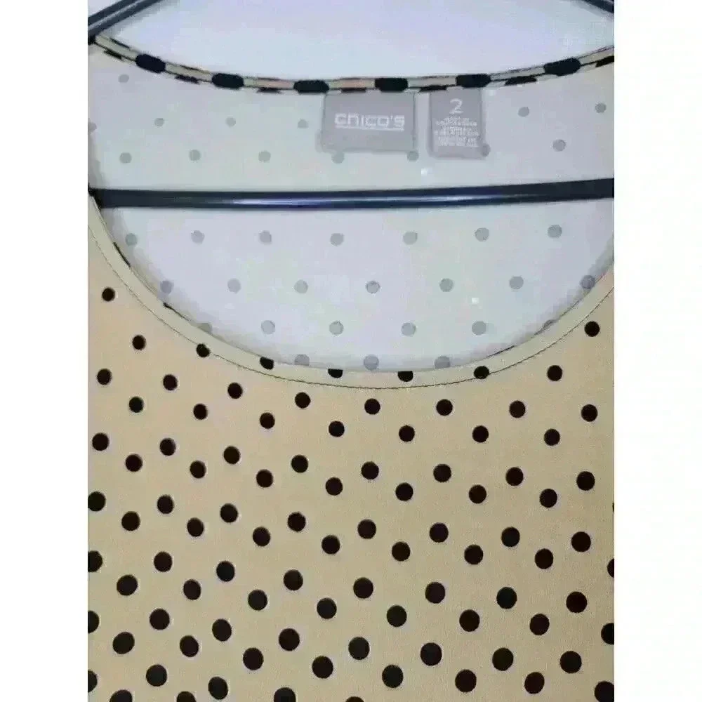 Chico's Womens Size 2 Top Polka Dot Tunic Blouse Slinky Career Office Large - Picture 2 of 11